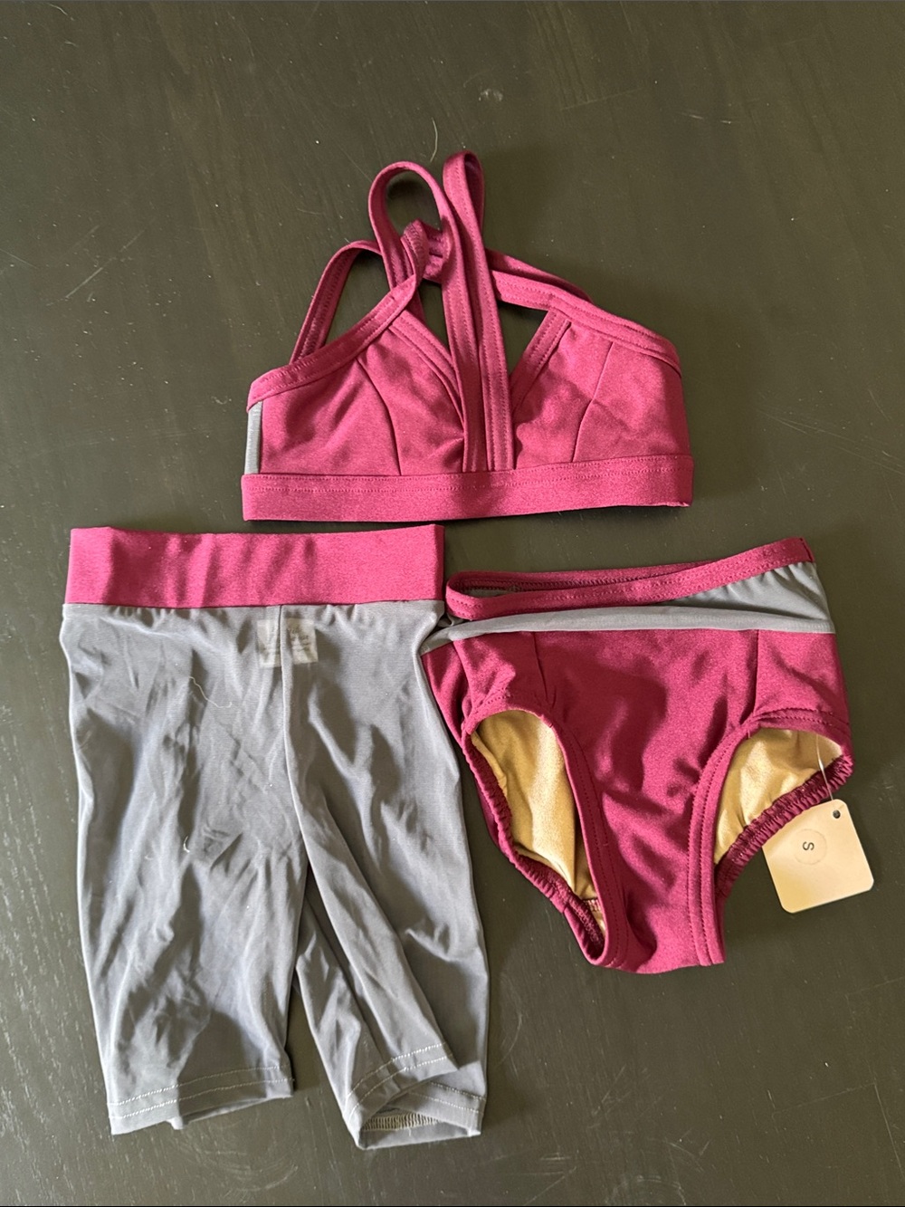 Girls Two-Piece Active Set in Magenta and Gray